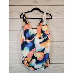 Swim by CACIQUE Geometric Lightly Lined Plunge Swimwear Tankini‎ Top Size 42DD